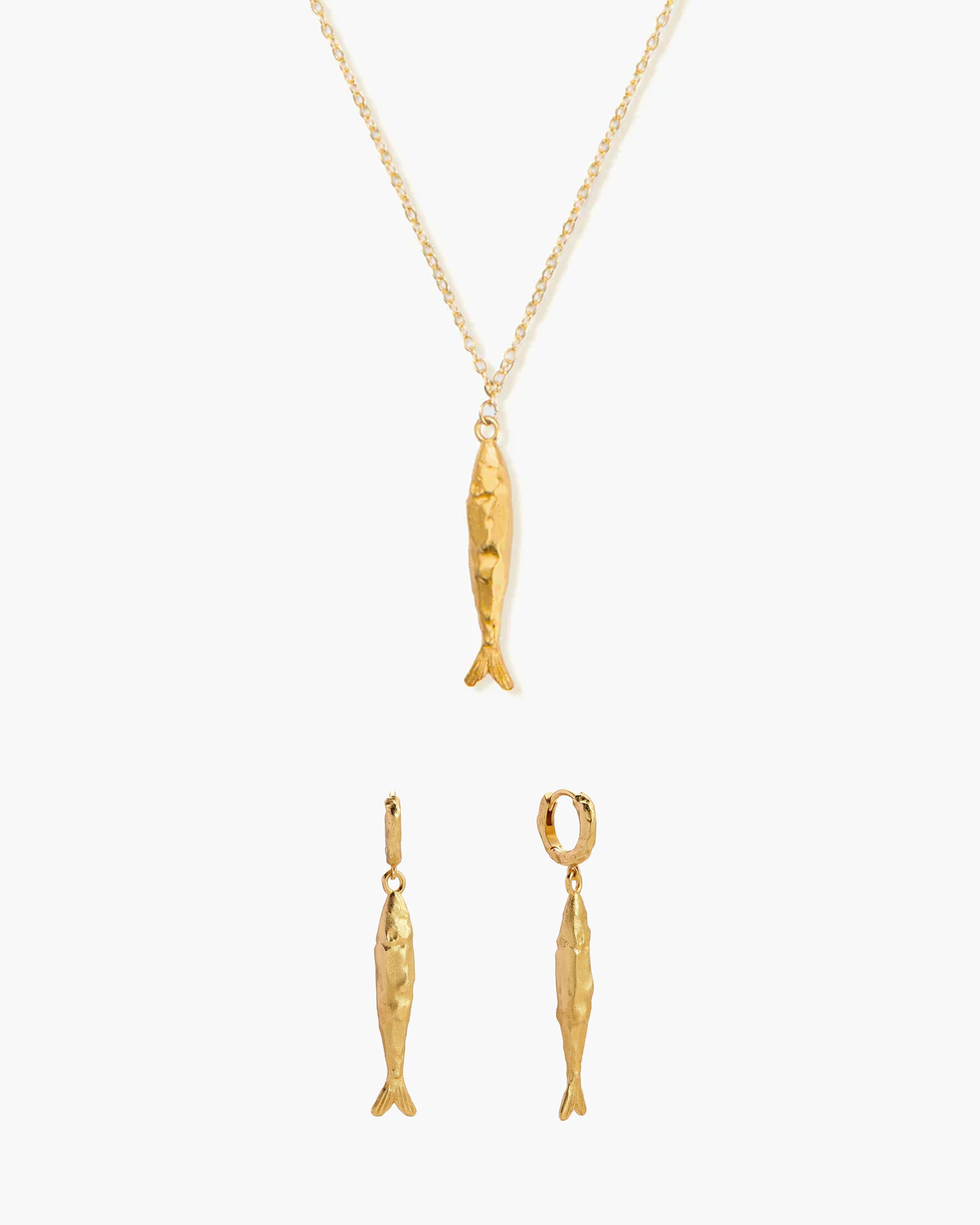 Anchovy Necklace & Earrings Set in Silver