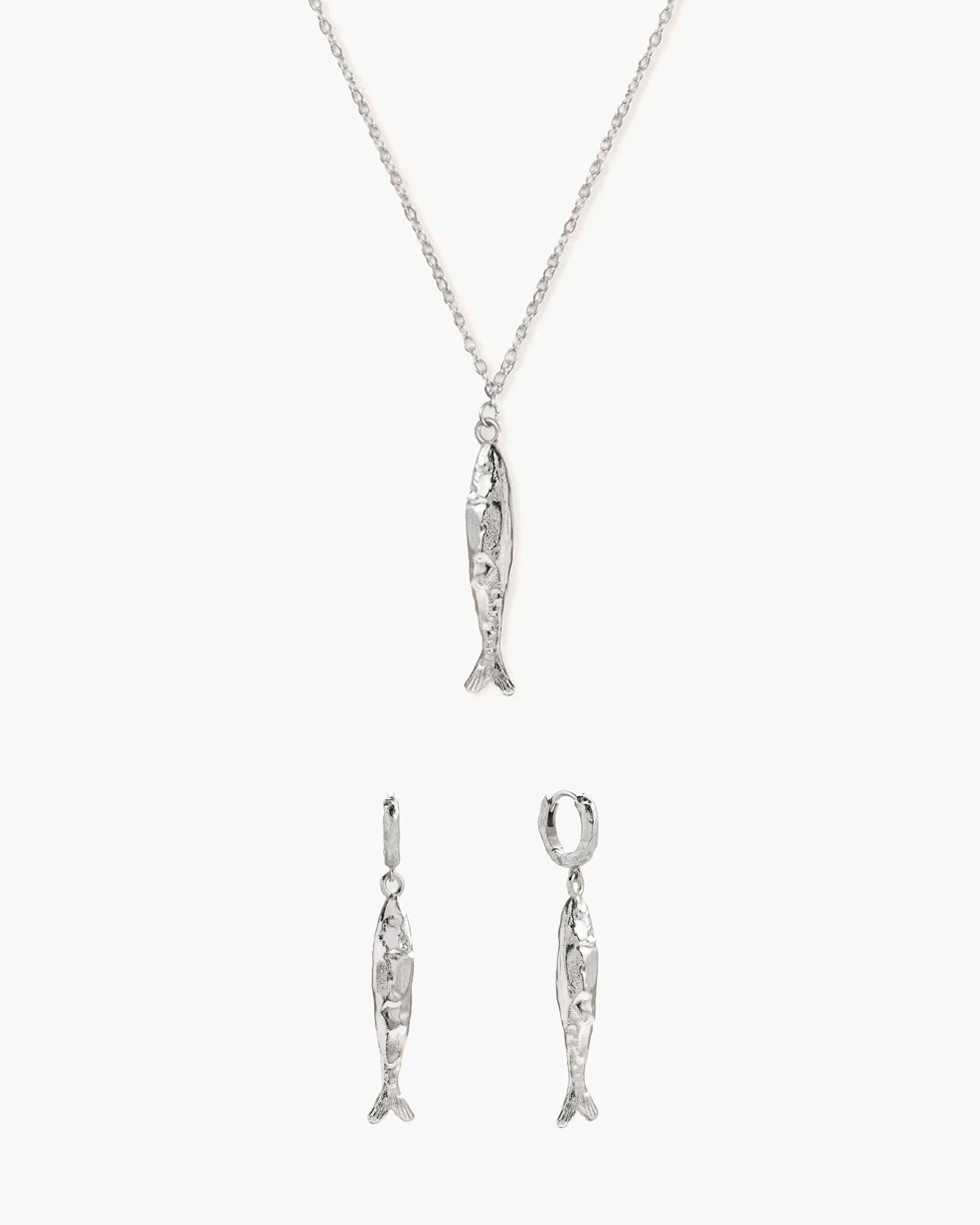 Anchovy Necklace & Earrings Set in Silver